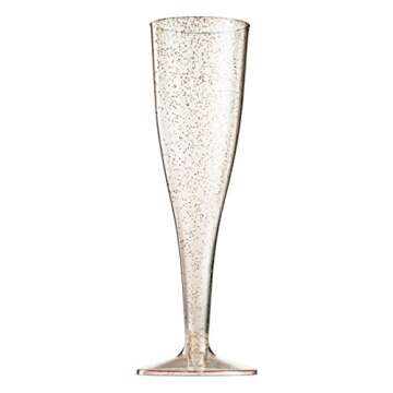 50 Plastic Champagne Flutes - Disposable Glitter Glasses for Parties & Weddings