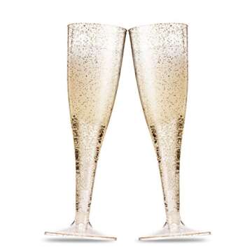Disposal Gold Glitter Champagne Flutes - Perfect for Events