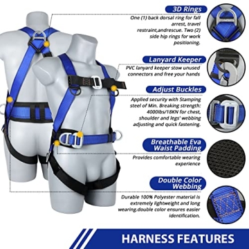 TRSMIMA Safety Harness Fall Protection Kit with Lanyard