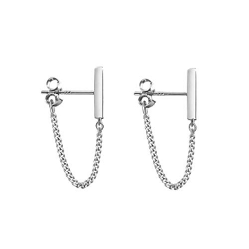 Minimalist Bar Chain Dangle Earrings for Women - 925 Sterling Silver