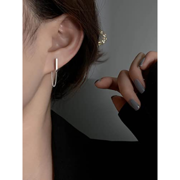 Bar Chain Dangle Earrings for Women - Sterling Silver