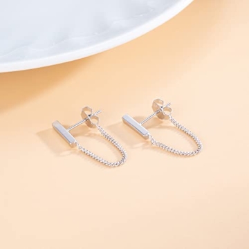 Bar Chain Dangle Earrings for Women - Sterling Silver