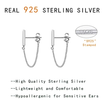 Bar Chain Dangle Earrings for Women - Sterling Silver