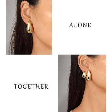 Chunky Gold Hoop Earrings Set for Women - 14K Gold Plated