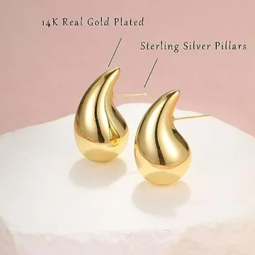 Chunky Gold Hoop Earrings Set for Women - 14K Gold Plated
