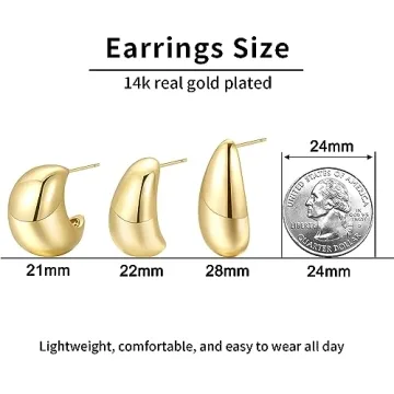 Chunky Gold Hoop Earrings Set for Women - 14K Gold Plated