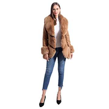 GRAN ORIENTE Khaki Faux Leather Jacket for Women with Faux Fur Collar Long Sleeve Warm Winter Zip up Down Parka with Pockets Coat with Belt Hooded Outerwear GK031-Khaki-XL