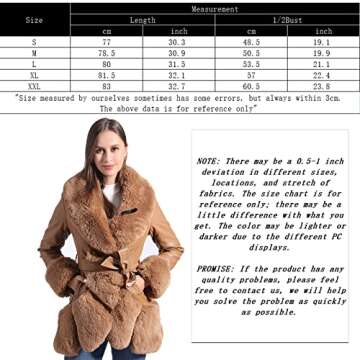GRAN ORIENTE Khaki Faux Leather Jacket for Women with Faux Fur Collar Long Sleeve Warm Winter Zip up Down Parka with Pockets Coat with Belt Hooded Outerwear GK031-Khaki-XL