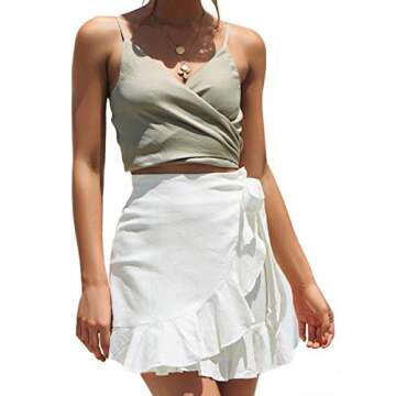 Bonkwa Women's Casual Irregular Ruffle Hem Waist Tie Wrap Mini Skirt for Stylish Outings