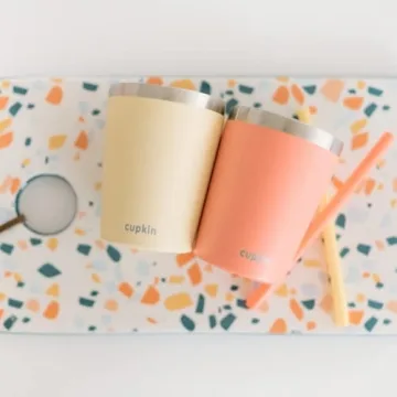 CUPKIN 8 oz Insulated Kids Tumbler Set in Coral Yellow