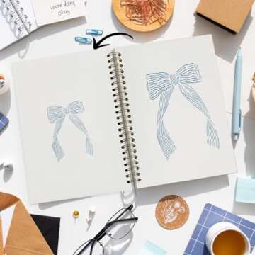 FLVGE Bow Notebook Journal, Retro Bowknot Bow Spiral Notebook, Coastal Granddaughter Aesthetic College Ruled Hardcover Spiral Notebook Journal for Work Notes Journaling 5.5x8.3