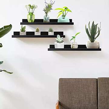 Lavezee 16 Inch Black Floating Shelves Set of 3, Picture Ledge Wall Mount Shelf for Bedroom, Living Room, Office, Kitchen