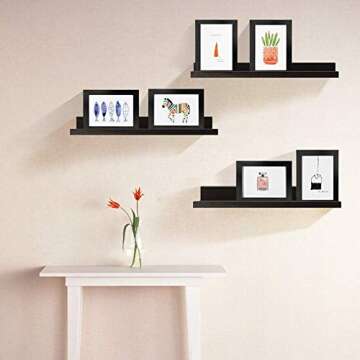 Lavezee 16 Inch Black Floating Shelves Set of 3, Picture Ledge Wall Mount Shelf for Bedroom, Living Room, Office, Kitchen