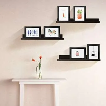 Lavezee 16 Inch Black Floating Shelves Set of 3, Picture Ledge Wall Mount Shelf for Bedroom, Living Room, Office, Kitchen