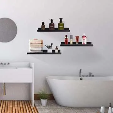 Lavezee 16 Inch Black Floating Shelves Set of 3, Picture Ledge Wall Mount Shelf for Bedroom, Living Room, Office, Kitchen