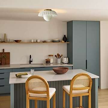 Fluted Marble Flush Mount Light. 12" Wx12 Dx9.5 H