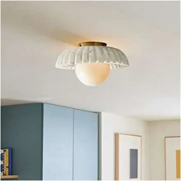 Fluted Marble Flush Mount Light. 12" Wx12 Dx9.5 H