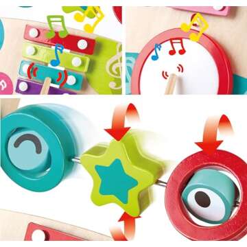 Hape Wooden Push and Pull Music Learning Walker| Multiple Activities Center for Toddlers Ages 10 Months and Up