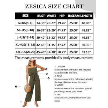 ZESICA Women's Casual Off Shoulder Solid Color Strapless Belted Wide Leg Jumpsuit Romper,Army Green,Small