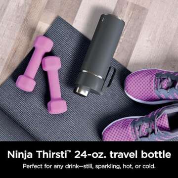 Ninja DW2401GY Thirsti 24oz Travel Water Bottle, For Carbonated Sparkling Drinks, Colder and Fizzier...