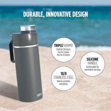 Ninja DW2401GY Thirsti 24oz Travel Water Bottle, For Carbonated Sparkling Drinks, Colder and Fizzier Longer, Leak Proof, 24 Hrs Cold, Dishwasher Safe, Stainless Steel Insulated Tumbler, Charcoal Gray