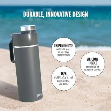 Ninja DW2401GY Thirsti 24oz Travel Water Bottle, For Carbonated Sparkling Drinks, Colder and Fizzier Longer, Leak Proof, 24 Hrs Cold, Dishwasher Safe, Stainless Steel Insulated Tumbler, Charcoal Gray