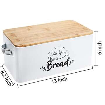 Bekith Bread Box with Bamboo Lid, Modern Metal Bread Storage Bread Bin with Handles for Kitchen Coun...