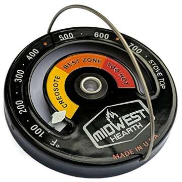 Midwest Hearth Wood Stove Thermometer - Magnetic Stove Top Meter for Efficiency