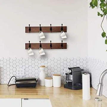 Y&ME YM Rustic Coat Rack Wall Mounted, 2 Pack Entryway Coat Hooks Coat Hat Hanger, Farmhouse Solid Wood Coat Racks with 4 Metal Hooks, Perfect for Clothes Towel Purse Robes Bathroom Bedroom