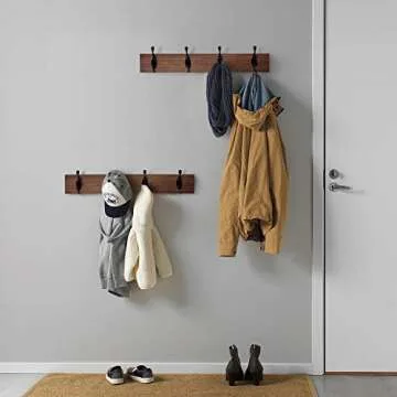 Y&ME YM Rustic Coat Rack Wall Mounted, 2 Pack Entryway Coat Hooks Coat Hat Hanger, Farmhouse Solid Wood Coat Racks with 4 Metal Hooks, Perfect for Clothes Towel Purse Robes Bathroom Bedroom
