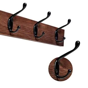 Y&ME YM Rustic Coat Rack Wall Mounted, 2 Pack Entryway Coat Hooks Coat Hat Hanger, Farmhouse Solid Wood Coat Racks with 4 Metal Hooks, Perfect for Clothes Towel Purse Robes Bathroom Bedroom