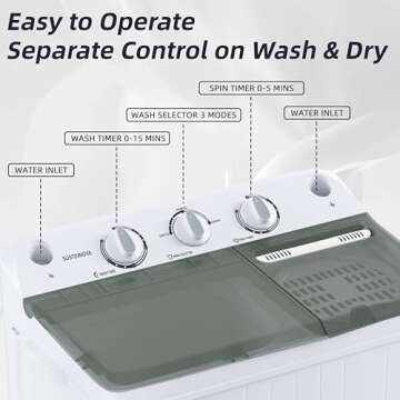 Sustainova Portable Washing Machine Twin Tub 9.9 Lbs Capacity, Compact Laundry Washer for Home, Apar...