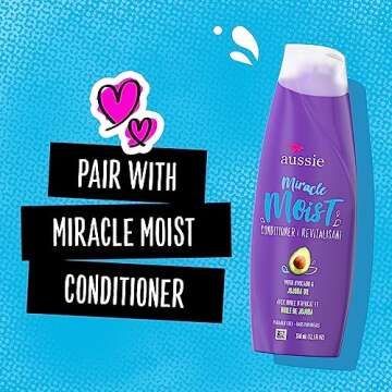 Aussie For Dry Hair Paraben Free Miracle Moist Shampoo W/Avocado & Jojoba, 12.1 Fluid Ounce