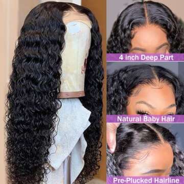 Deep Wave Lace Front Wigs Human Hair 180% Density 4X4 Transparent Lace Closure Wigs for Black Women ...