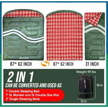 IFORREST 10°F Double Sleeping Bag - Cozy Winter Camping Comfort