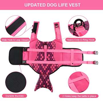 EMUST Dog Life Jacket Mermaid, Ripstop Dog Life Vests with Rescue Handle for Small Medium and Large Dogs, Pet Safety Swimsuit Preserver for Swimming Pool Beach Boating, XS