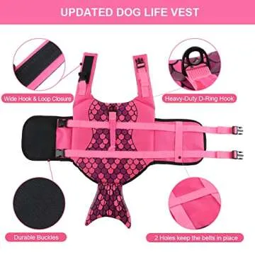 EMUST Dog Life Jacket Mermaid, Ripstop Dog Life Vests with Rescue Handle for Small Medium and Large Dogs, Pet Safety Swimsuit Preserver for Swimming Pool Beach Boating, XS