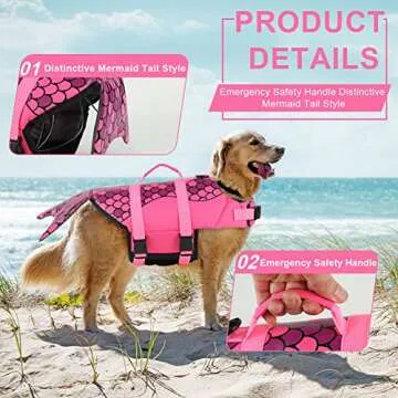 EMUST Dog Life Jacket Mermaid, Ripstop Dog Life Vests with Rescue Handle for Small Medium and Large Dogs, Pet Safety Swimsuit Preserver for Swimming Pool Beach Boating, XS