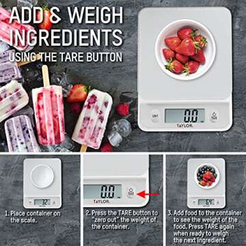 Taylor Glass Top Food Scale with Touch Control Buttons, 11 lb Capacity, Silver