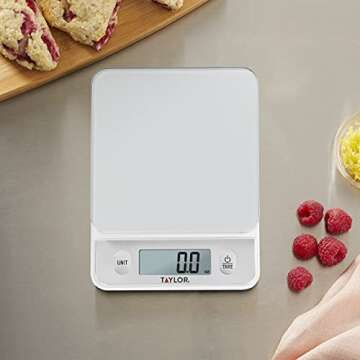 Taylor Glass Top Food Scale with Touch Control Buttons, 11 lb Capacity, Silver