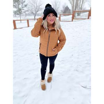 Vetinee Women Casual Faux Fur Lapel Zip Pockets Quilted Parka Jacket Puffer Coat Almond Brown Medium (Fits US 8-US 10)