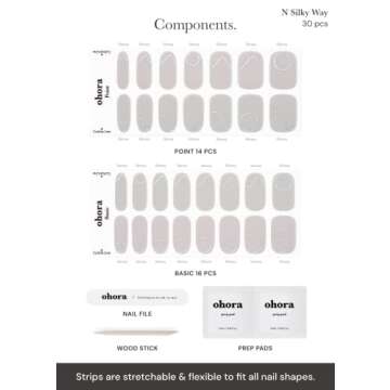 ohora Semi Cured Gel Nail Strips (N Silky Way) - Nude, Metallic, Works with Any UV/LED Nail Lamps, Salon-Quality, Easy to Apply & Remove - Valentine's Day Gel Nail Wraps, stickers, romantic gift ideas