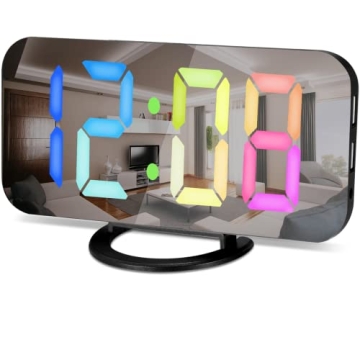 SZELAM Digital Alarm Clock with Mirror - Stylish 6.5" LED Display and USB Ports