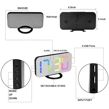 SZELAM Digital Alarm Clock 6.5" LED Mirror with USB