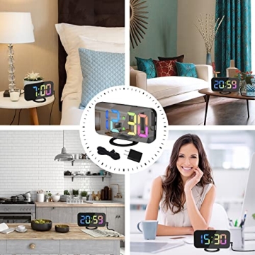 SZELAM Digital Alarm Clock 6.5" LED Mirror with USB