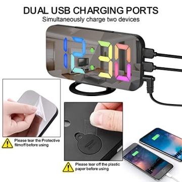 SZELAM Digital Alarm Clock 6.5" LED Mirror with USB