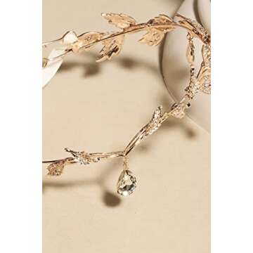 BABEYOND Crystal Leaf Wedding Diadem Headband Bridal Bridesmaid Forehead Band Rhinestone Bridal Tiara Crown (Rose Gold)