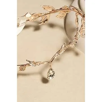 BABEYOND Crystal Leaf Wedding Diadem Headband Bridal Bridesmaid Forehead Band Rhinestone Bridal Tiara Crown (Rose Gold)