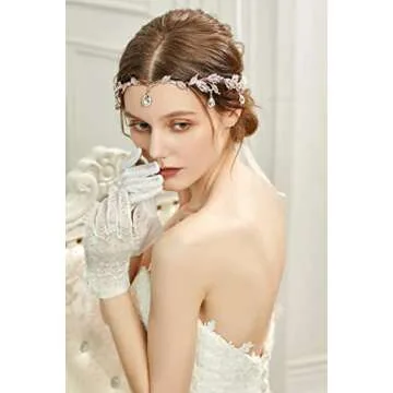 BABEYOND Crystal Leaf Wedding Diadem Headband Bridal Bridesmaid Forehead Band Rhinestone Bridal Tiara Crown (Rose Gold)