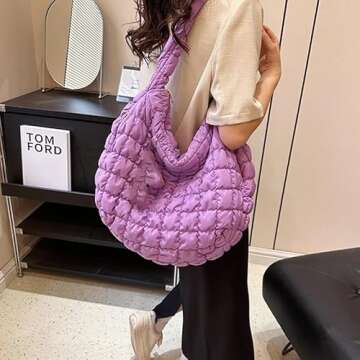 SHOPANTS Quilted Tote Bag for Women Puffer Bag Lightweight Quilted Padding Shoulder Bag Down Cotton Padded Large Capacity Crossbody Bubble Hobo Bags (Purple)